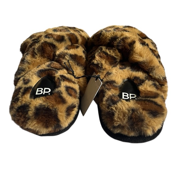 New BP Mae Cross Strap Faux fur Soft Leopard Print Women’s Slippers sze 11/12 - Picture 2 of 8